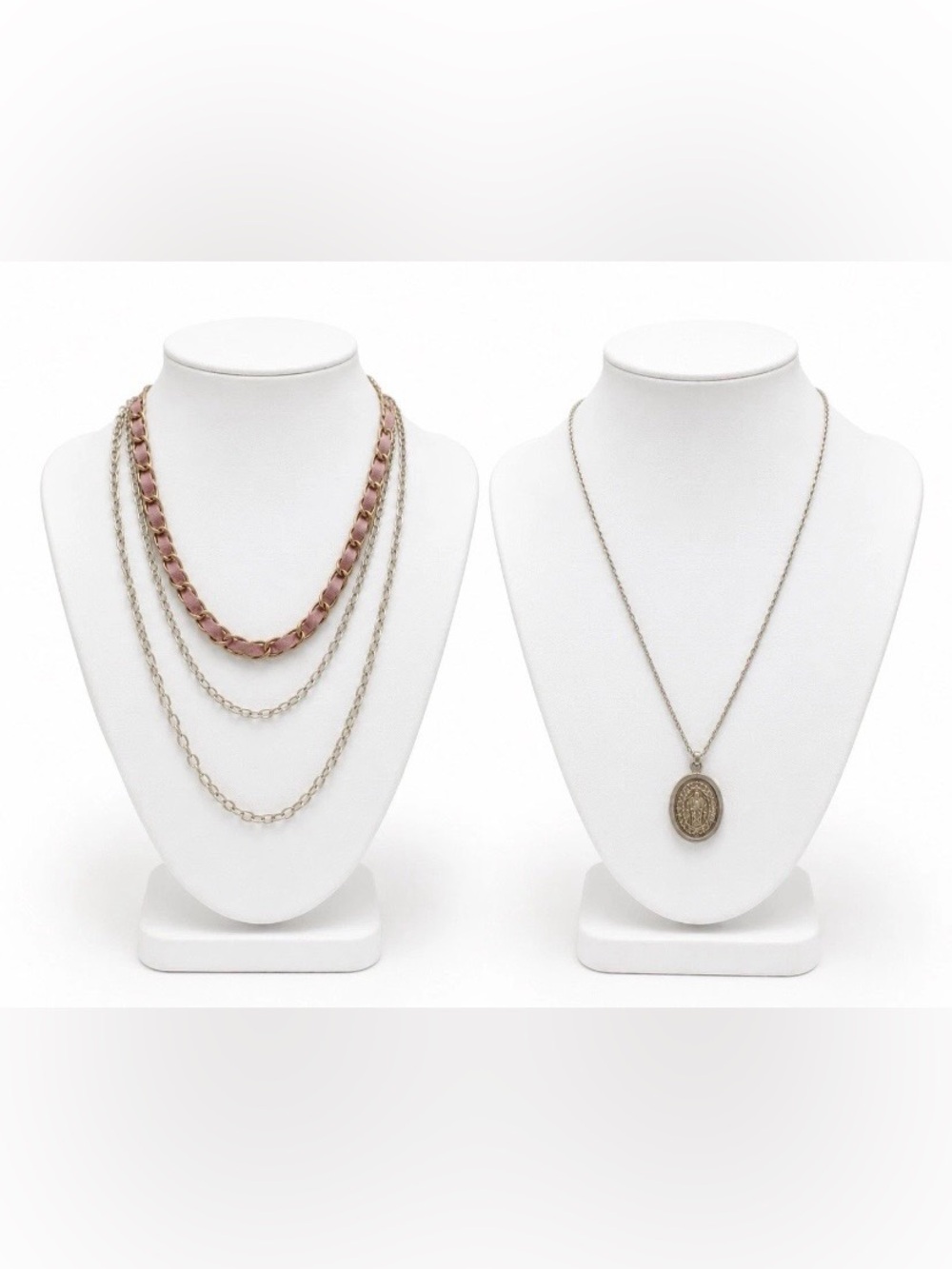 Sarah Coventry Heirloom Locket Gold & Pink Chain Interwoven Ribbon Necklace Lot